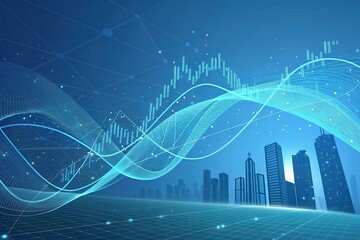 Abstract representation of financial growth with city skyline and data visualization elements