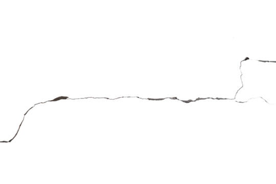 Realistic wall crack isolated on transparent background. Broken surface fracture line. Distressed cracked wall element. Crack overlay for design, repair, visual effects, PNG file