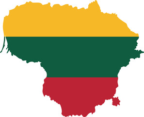Obraz premium Lithuania map outline with flag colors. This vector illustration depicts the country's shape filled with yellow, green, and red