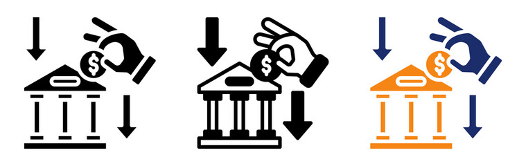 Cash Deposit Icon Collection Glyph & Mixed Style 