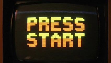 Retro arcade game press start screen animation vintage gaming nostalgia pixel art video effect for editors - Powered by Adobe