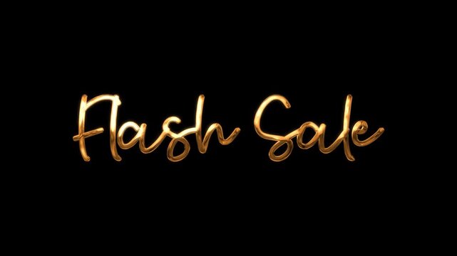 Animated gold cursive text for a vibrant flash sale announcement suitable for social media promotions, advertising campaigns, and online marketing.