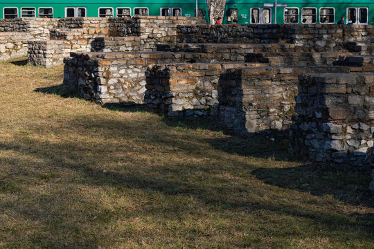 public transport before ruins 