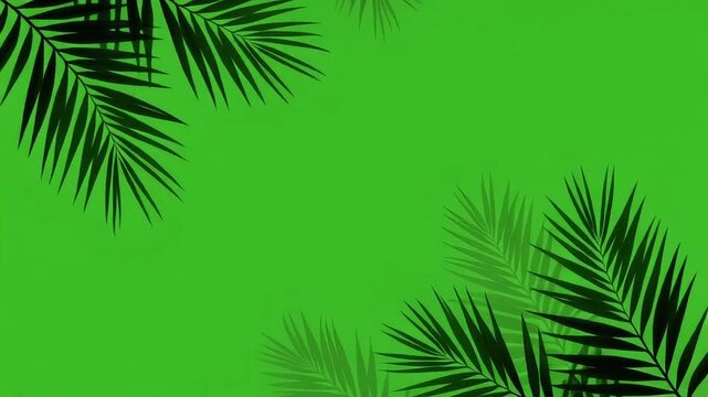 A seamless, looping animation of palm tree leaf silhouettes and shadows on a green screen. A perfect chroma key element for summer, travel, or tropical concepts.