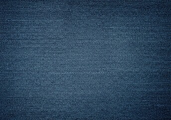 Detailed macro shot of traditional indigo blue denim textile texture. Robust material providing a versatile, seamless, rustic background surface, blue, vintage, rough