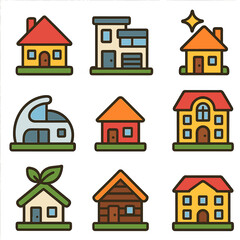 Fototapeta premium Diverse house icons collection featuring modern and traditional designs