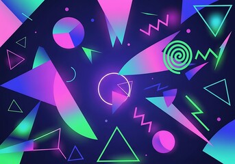Vibrant geometric pattern with fluorescent and neon colors background