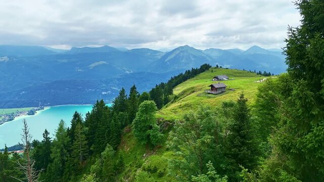 Drone Austria 4k. Schafberg mountain near St. Wolfgang.&nbsp;popular summer travel tourism destination for hiking in Europe.
