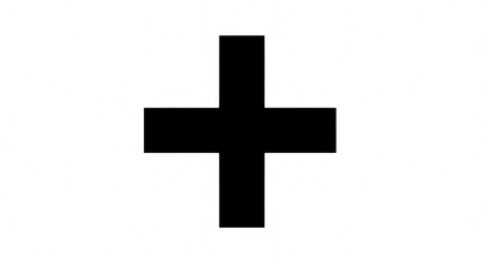 Obraz premium Bold black plus sign symbol isolated on a clean white background, ideal for graphic design, medical, and conceptual themes in modern digital and print media.