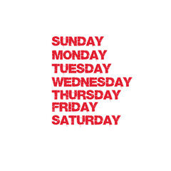 Days of the week: Sunday, Monday, Tuesday, Wednesday, Thursday, Friday, Saturday