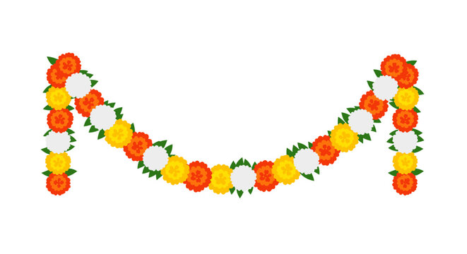 Colorful flower garland vector for Indian festival design like Diwali, Pongal or Ugadi