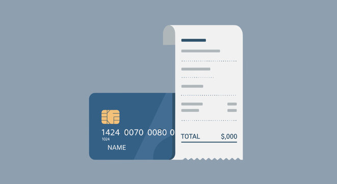 Financial transaction concept with receipt and credit card for business presentation or finance blog