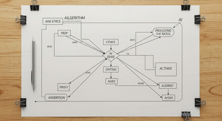 Hand-Drawn Algorithm Flowchart: Complex AI Decision Process Diagram
A clean, overhead shot of a large sheet of white paper displaying a complex, hand-drawn flowchart or algorithm diagram