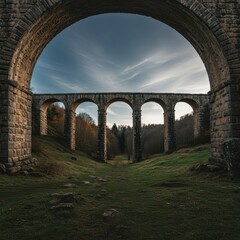Historic massive stone boulder bridge featuring multiple arches, showcasing robust ancient civil engineering and architectural heritage, stream, civil engineering, infrastructure