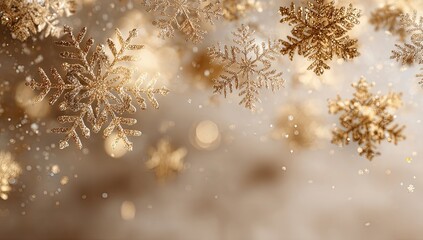 Golden Glitter Snowflakes Festive Background