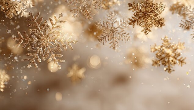 Golden Glitter Snowflakes Festive Background - Powered by Adobe