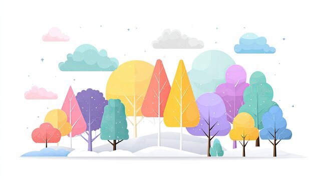 Pastel winter trees snowy landscape illustration