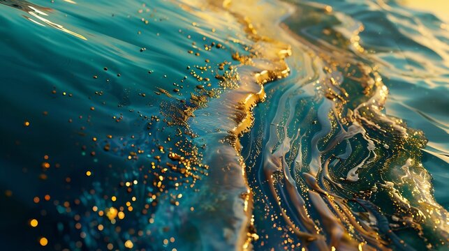 Abstract turquoise and gold wave art print, ocean inspired wall decor, modern home accent, unframed paper - Powered by Adobe