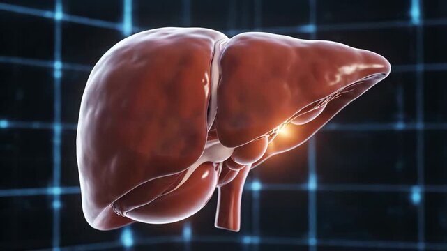 Liver Anatomy Animation Showing Inflammation and Bile Ducts on a Grid Background
