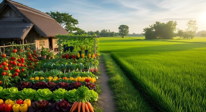 simple house and garden on the edge of the rice fields, rumah sederhana di pinggir sawah