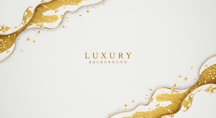 Elegant white backdrop with textured, curving gold accents, gold flecks, and "Luxury Background" text
