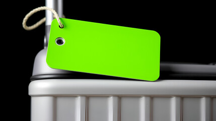Isolated luggage with vibrant green tag symbolizes preparation for adventure