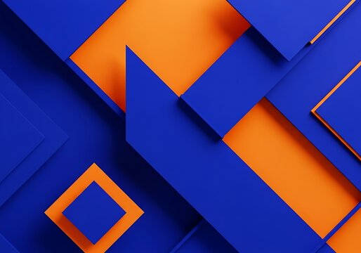 Dynamic interplay of blue and orange geometric shapes in a modern design
