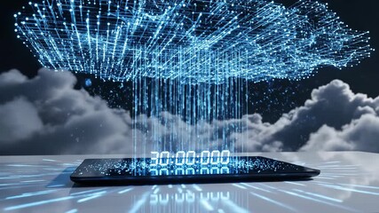 Cloud Computing Data Transfer to Mobile Device with Digital Clock Display. - Powered by Adobe