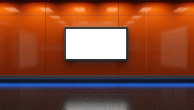 Blank advertising billboard poster mockup in train station. Horizontal out-of-home OOH media display space; digital display screen