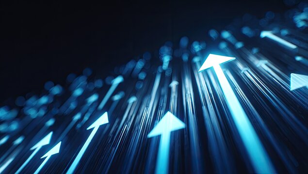 Abstract glowing blue arrows ascending