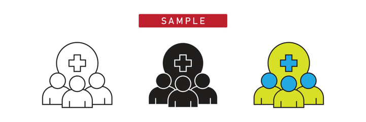 Sample Group Icon. People and Medical Cross Symbol Representing Research Participants and Population.