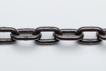 Obraz premium Close-up of a heavy metal chain link, showcasing its texture and strength against a neutral backdrop