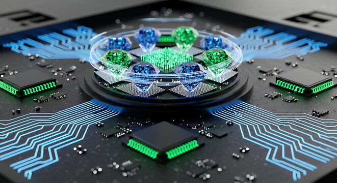 Futuristic glowing artificial intelligence brain circuit board with intricate digital connections and vibrant neon lights - Powered by Adobe