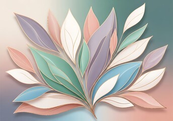 Abstract pastel leaves with golden lining for decoration or backdrops usage