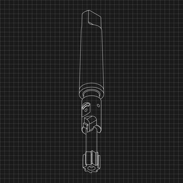 Mechanical engineering drawings. Tap tools, borer. Technical Design. Cover. Blueprint. Step Cutting Tool with Countersinking Function. Technical 3D Vector Illustration