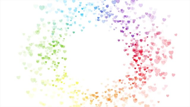 LGBTQ Pride Month colorful circle with hearts abstract background. Seamless looping concept rainbow flag motion design. Video animation Ultra HD 4K 3840x2160