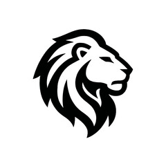 Fototapeta premium Stylized lion head profile illustration in black and white, depicting strength, power, and leadership for a regal animal symbol design.