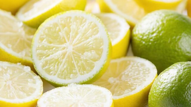 Zesty Citrus: Vibrant close-up of sliced lemons and limes, showcasing the refreshing zest and color.