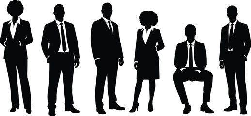 Business professional silhouette illustration, symbolic workplace diversity and corporate identity graphics for design and education