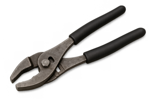 Slip joint pliers with black handles on a transparent background, ready for various mechanical and diy tasks