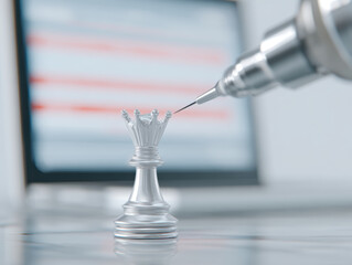 Dental technician crafting ceramic crown with high precision, modern technology, and focus in laboratory environment