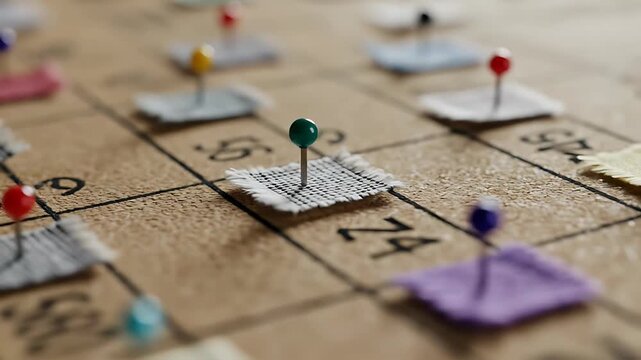 Pinned Fabric Swatches on a Marked Grid