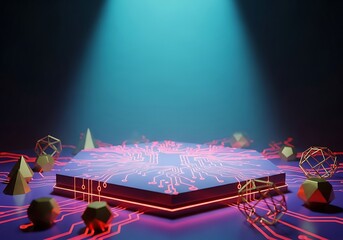 Futuristic Technology Platform with Circuitry for Showcase Presentation