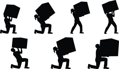 Lifting posture silhouette illustration, symbolic manual handling and ergonomic gesture graphics for design and education