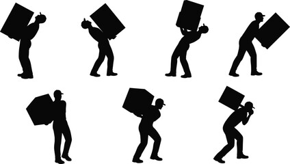 Lifting technique silhouette illustration, symbolic manual handling and ergonomic gesture graphics for design and education