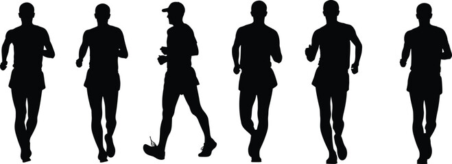 Running silhouette illustration, symbolic athletic motion and stride phase graphics for design and education