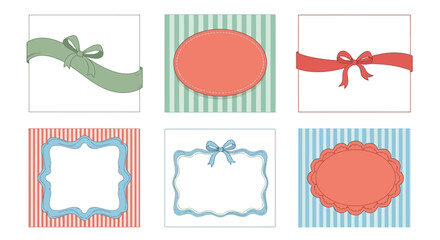 Collection of Cartoon Frames with Ribbons and Striped Backgrounds