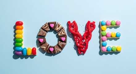 Candy LOVE Typography Created with Colorful Sweets in Bold Cheerful Style.