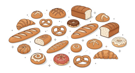 Artistic Bread and Baked Goods Collection Illustration