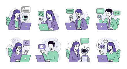 People Interacting with AI Chatbots A Vector Illustration Set